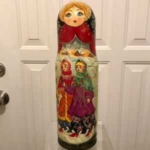 LAST CALL VINTAGE Colorful Russian Nesting Doll WINE BOTTLE HOLDER HOLIDAY THEME
